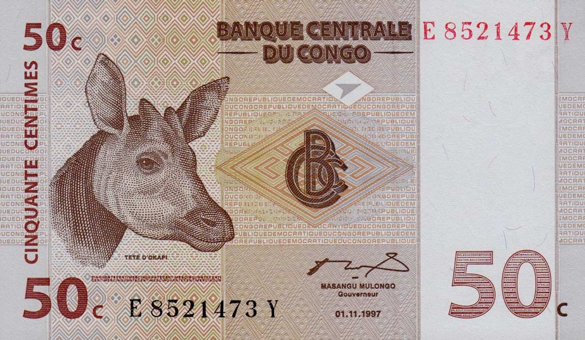 Front of Congo Democratic Republic p84Aa: 50 Centimes from 1997