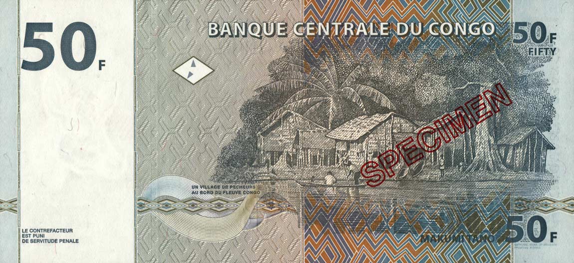 Back of Congo Democratic Republic p89s: 50 Francs from 1997