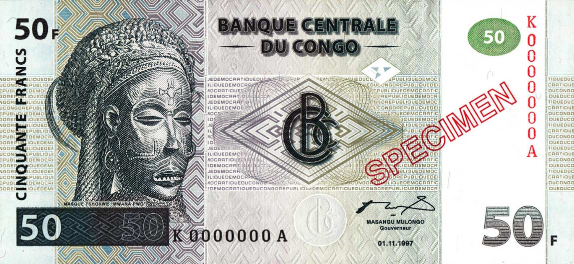 Front of Congo Democratic Republic p89s: 50 Francs from 1997