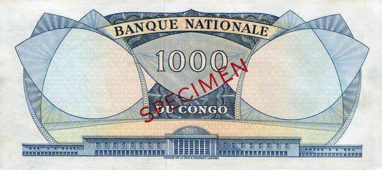 Back of Congo Democratic Republic p8s: 1000 Francs from 1961