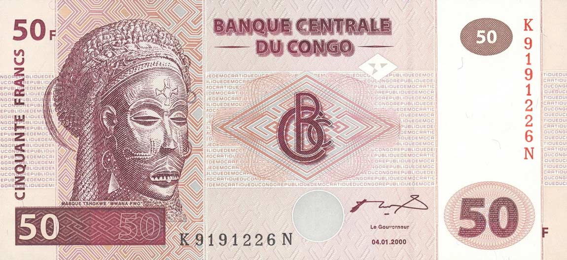 Front of Congo Democratic Republic p91A: 50 Francs from 2000