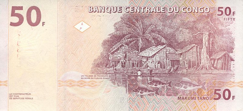 Back of Congo Democratic Republic p91a: 50 Francs from 2000