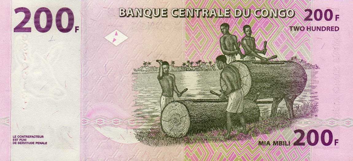 Back of Congo Democratic Republic p95A: 200 Francs from 2000