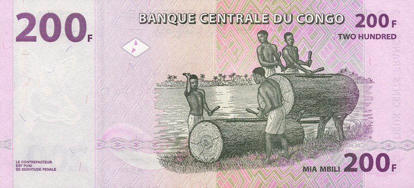 Back of Congo Democratic Republic p95a: 200 Francs from 2000