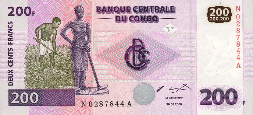 Front of Congo Democratic Republic p95a: 200 Francs from 2000