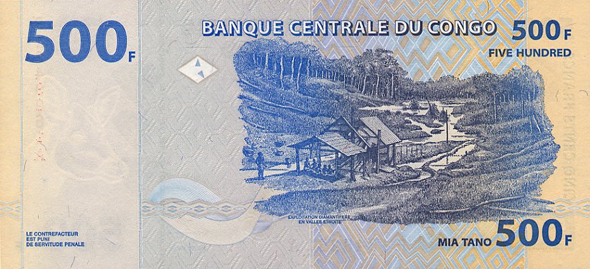 Back of Congo Democratic Republic p96a: 500 Francs from 2002