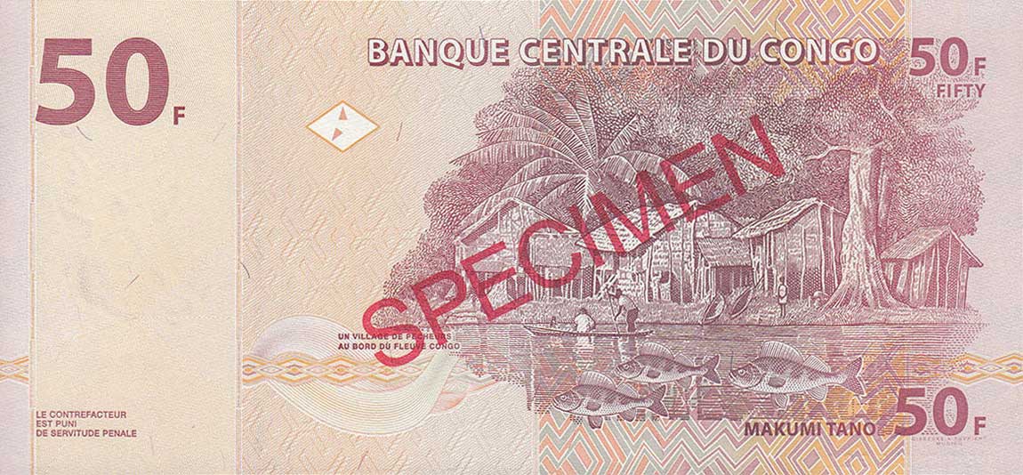 Back of Congo Democratic Republic p97s: 50 Francs from 2007