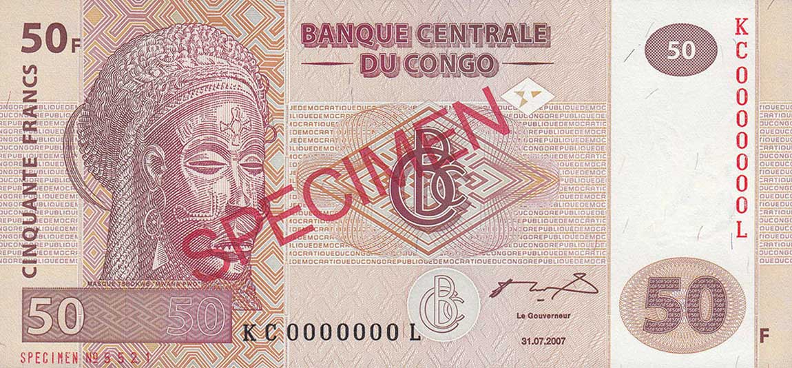 Front of Congo Democratic Republic p97s: 50 Francs from 2007