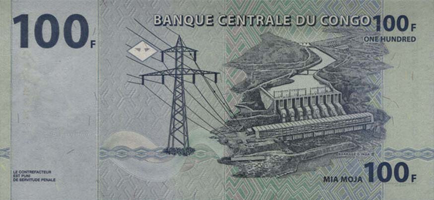 Back of Congo Democratic Republic p98Aa: 100 Francs from 2007