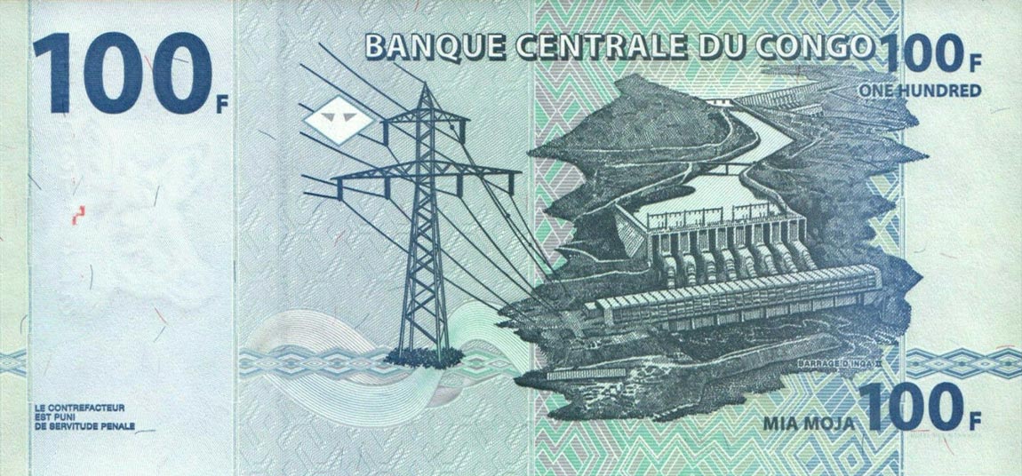 Back of Congo Democratic Republic p98b: 100 Francs from 2013