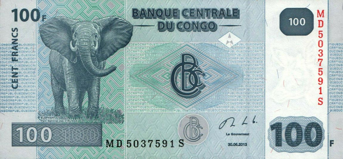 Front of Congo Democratic Republic p98b: 100 Francs from 2013