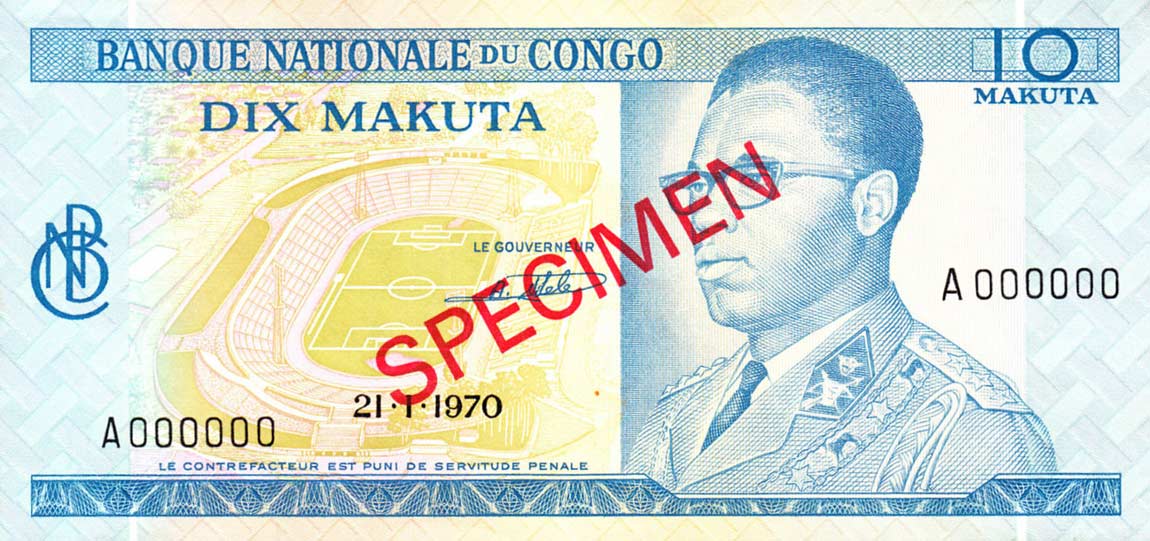 Front of Congo Democratic Republic p9s: 10 Makuta from 1967