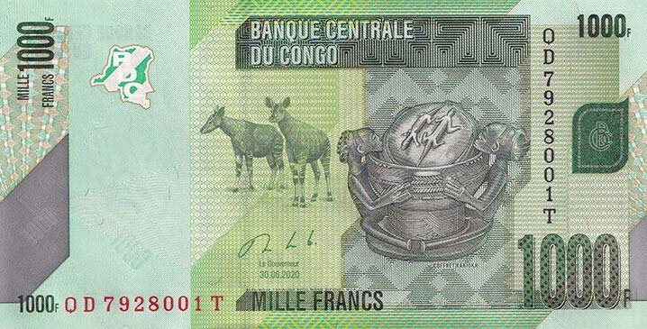 Front of Congo Democratic Republic p101c: 1000 Francs from 2020