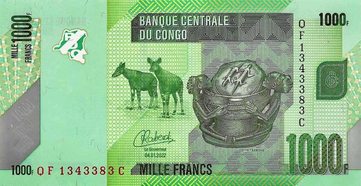 Front of Congo Democratic Republic p101d: 1000 Francs from 2022