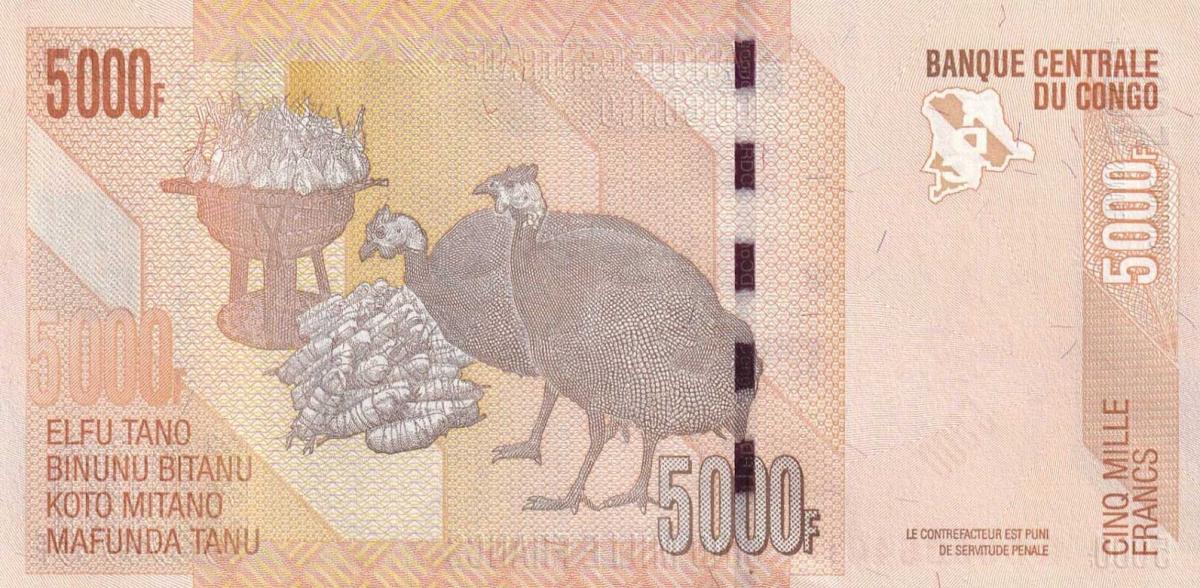 Back of Congo Democratic Republic p102c: 5000 Francs from 2020