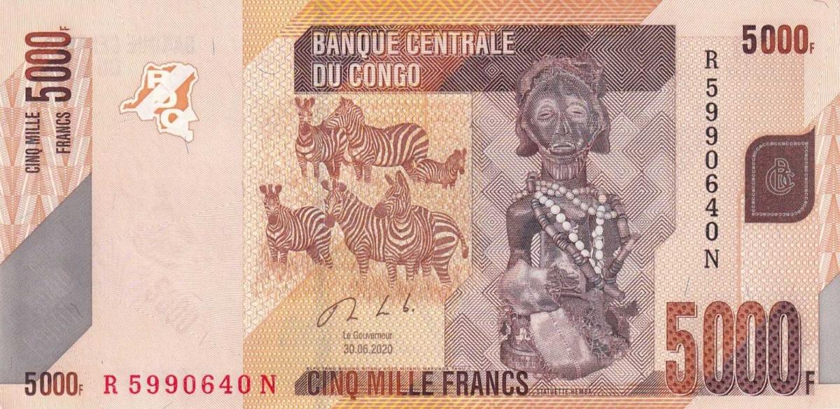 Front of Congo Democratic Republic p102c: 5000 Francs from 2020