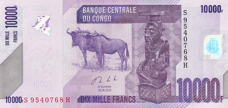 Front of Congo Democratic Republic p103c: 10000 Francs from 2020