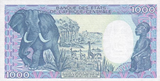 Back of Congo Republic p10a: 1000 Francs from 1987