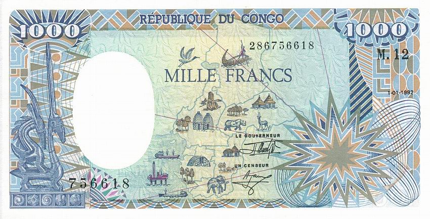 Front of Congo Republic p11: 1000 Francs from 1992