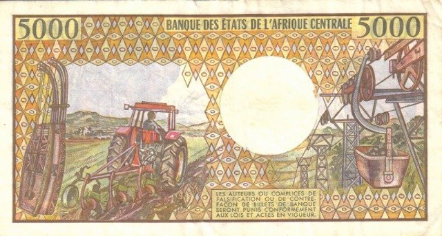Back of Congo Republic p12: 5000 Francs from 1992