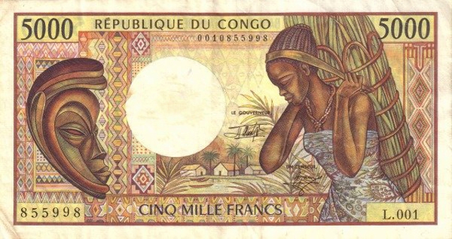 Front of Congo Republic p12: 5000 Francs from 1992