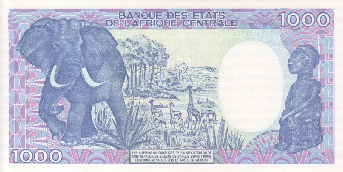 Back of Congo Republic p9: 1000 Francs from 1985