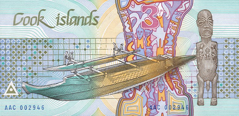 Back of Cook Islands p3a: 3 Dollars from 1987