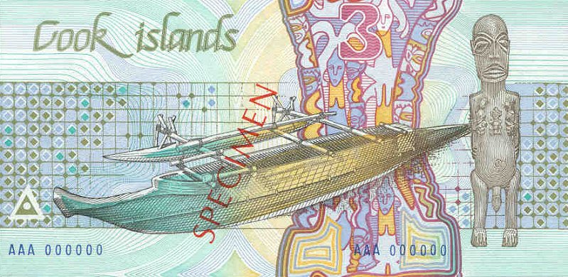Back of Cook Islands p3s: 3 Dollars from 1987