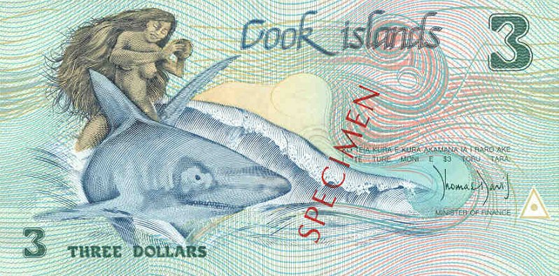 Front of Cook Islands p3s: 3 Dollars from 1987