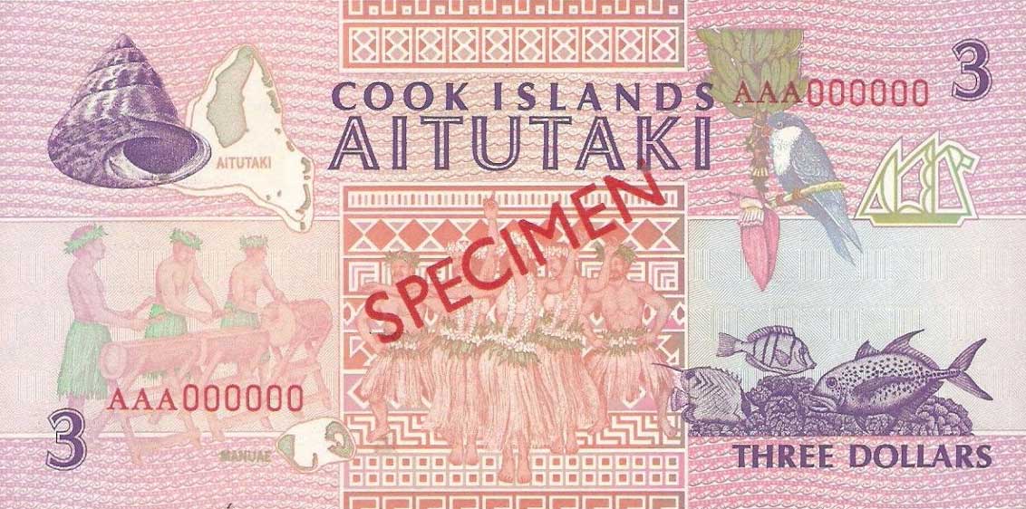 Back of Cook Islands p7s: 3 Dollars from 1992