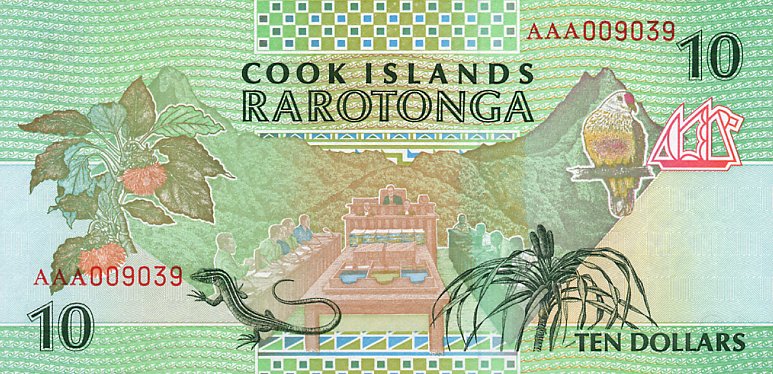 Back of Cook Islands p8a: 10 Dollars from 1992