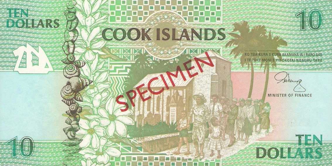 Front of Cook Islands p8s: 10 Dollars from 1992