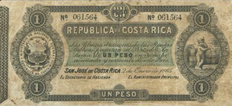 Front of Costa Rica p101a: 1 Peso from 1865
