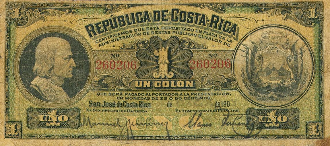 Front of Costa Rica p141a: 1 Colon from 1902