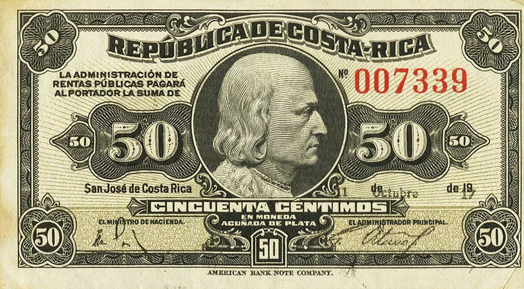 Front of Costa Rica p147a: 50 Centimos from 1917