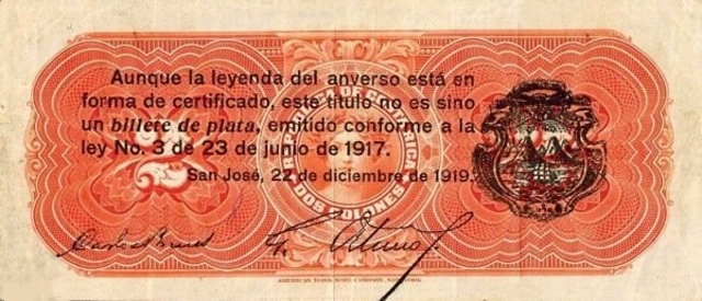 Back of Costa Rica p152: 2 Colones from 1920
