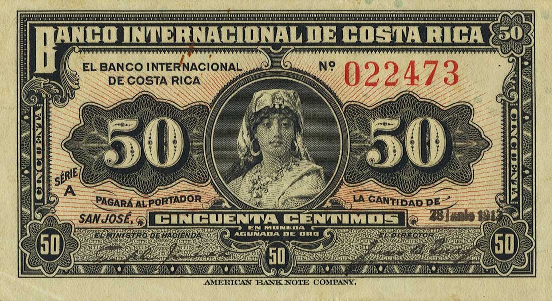 Front of Costa Rica p157a: 50 Centimos from 1918