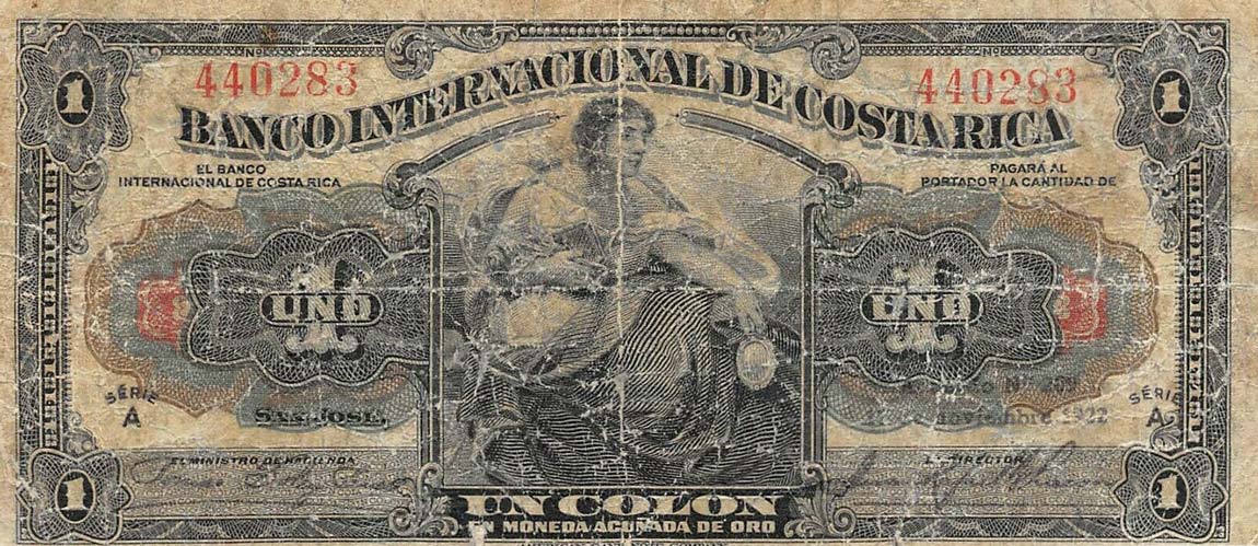 Front of Costa Rica p158b: 1 Colon from 1922