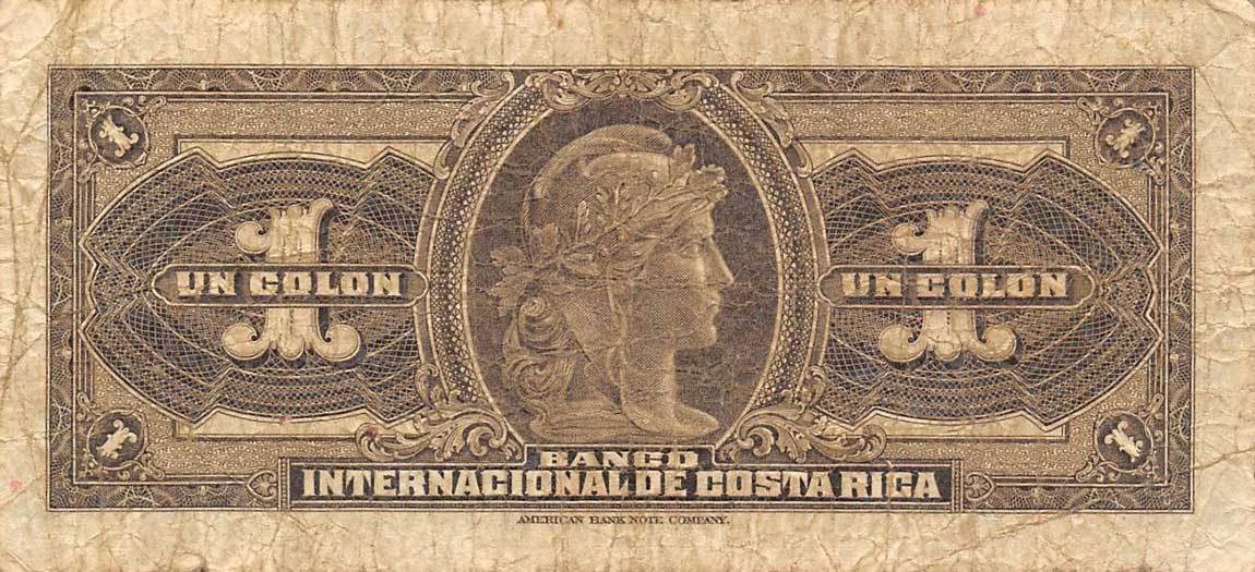 Back of Costa Rica p158c: 1 Colon from 1929