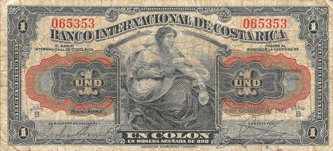 Front of Costa Rica p158c: 1 Colon from 1929