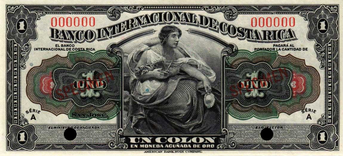 Front of Costa Rica p158s: 1 Colon from 1918
