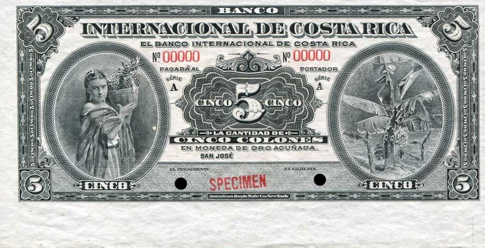Front of Costa Rica p160s: 5 Colones from 1914