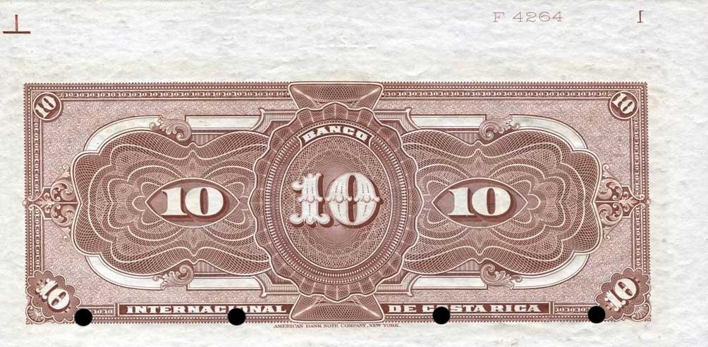 Back of Costa Rica p161s: 10 Colones from 1914