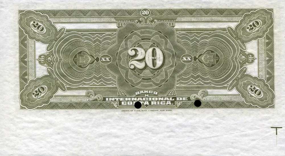 Back of Costa Rica p162s: 20 Colones from 1914