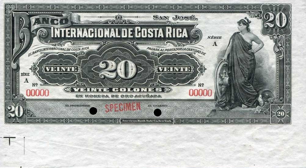 Front of Costa Rica p162s: 20 Colones from 1914