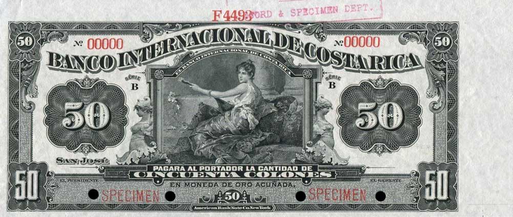 Front of Costa Rica p163s: 50 Colones from 1914