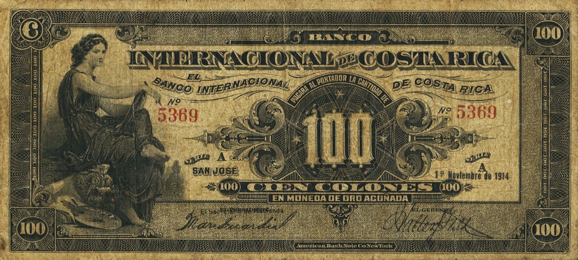 Front of Costa Rica p164a: 100 Colones from 1914