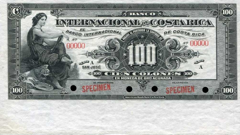 Front of Costa Rica p164s: 100 Colones from 1914