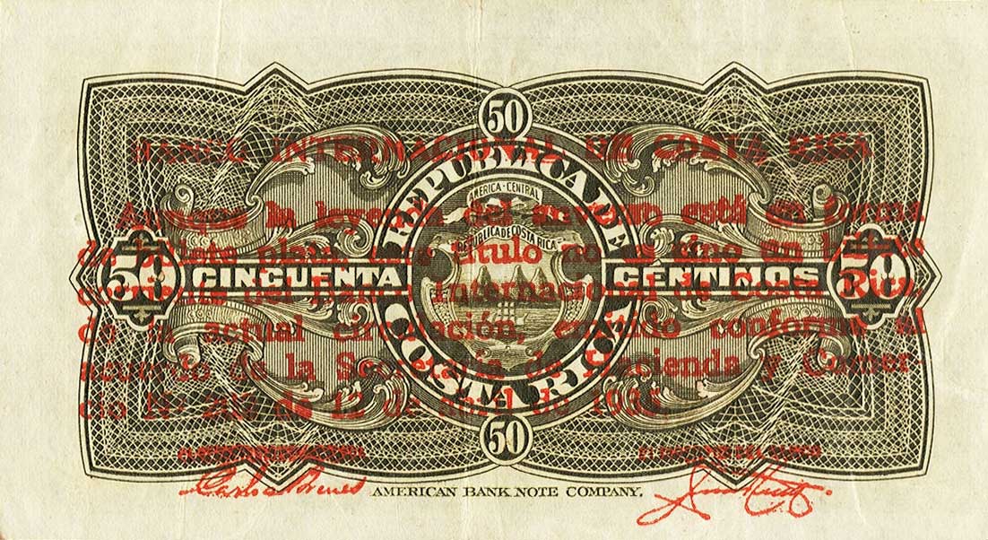 Back of Costa Rica p165: 50 Centimos from 1935