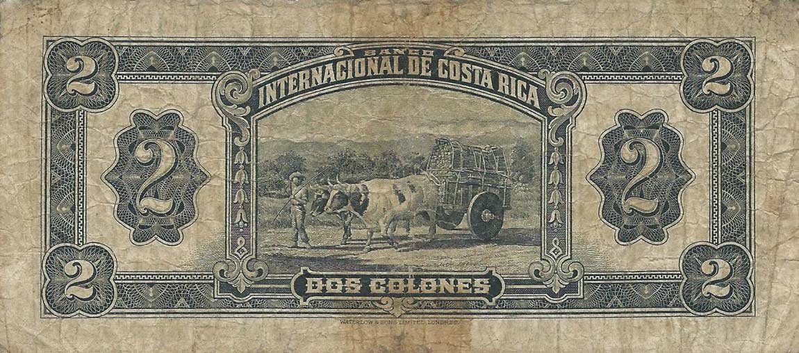 Back of Costa Rica p167a: 2 Colones from 1931